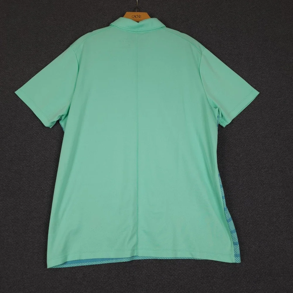 Nike Dri Fit Golf Polo Shirt Green‎ Blue Stripe Mens Large Short Sleeve Athletic